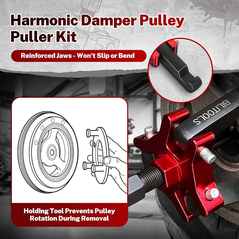 BILITOOLS Harmonic Balancer Puller Set, Upgraded 3-Jaw Pulley Puller with Holding Tool for Removing Harmonic Damper Balancers Compatible with Chevy, GM, Chrysler, Ford etc. - Image 4